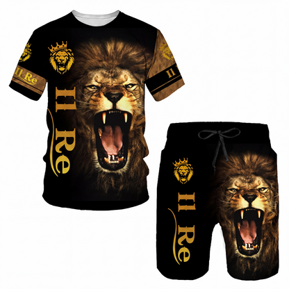 Completo t-shirt e pantaloncini casual da uomo con stampa animale