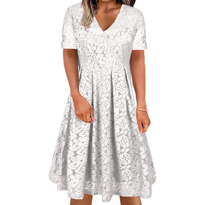 🌹Abito da donna elegante in pizzo con scollo a V– Stile Femminile e Raffinato Senza Tempo