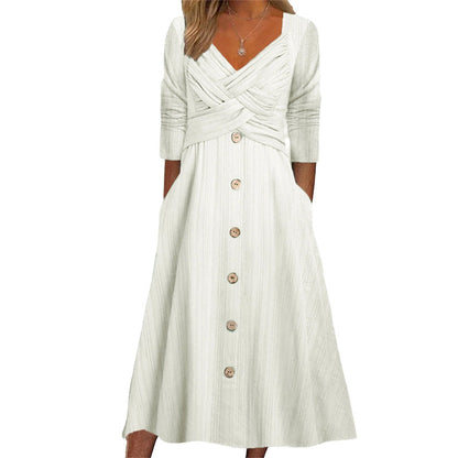 💃 Abito donna con scollo a V effetto avvolgente – silhouette elegante, comfort quotidiano e stile senza tempo