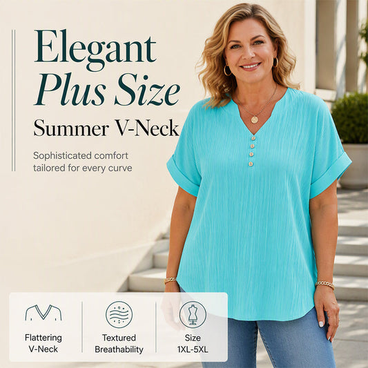 👚Women's Casual V-Neck Short Sleeve Textured Crinkle Top