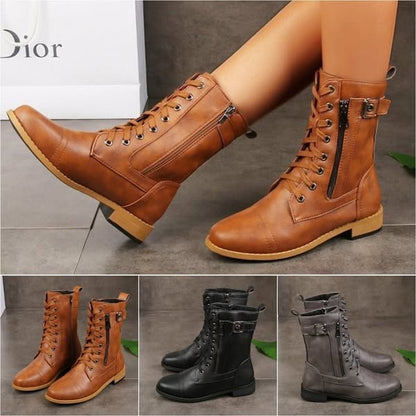 🔥Saldi 2026: sconto del 50%😍 Stivali vintage con punta arrotondata e cerniera laterale👢