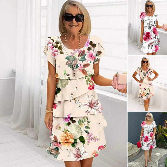 🌸✨ Abito Cascata con Stampa Floreale Multi-piante