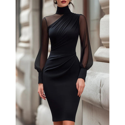 🖤✨Abito da donna aderente in rete con collo a lupetto