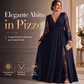 Abito lungo da donna elegante con scollo a V e applicazioni in pizzo