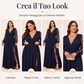 Abito lungo da donna elegante con scollo a V e applicazioni in pizzo