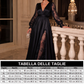 Abito lungo da donna elegante con scollo a V e applicazioni in pizzo