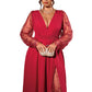 Abito lungo da donna elegante con scollo a V e applicazioni in pizzo