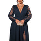 Abito lungo da donna elegante con scollo a V e applicazioni in pizzo