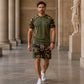 👕🩳Set da uomo composto da camicia a maniche corte mimetica casual e shorts