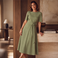 Abito midi elegante da donna con laccetto in vita regolabile