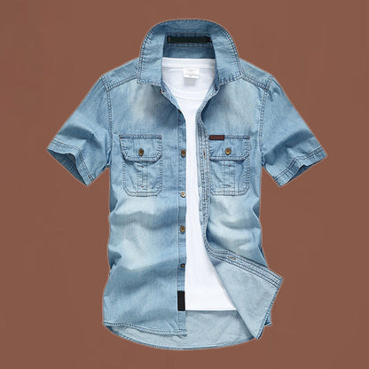 Camicia di jeans casual da uomo a maniche corte