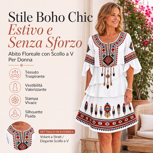 Abito da donna vintage a strati con stampa etnica