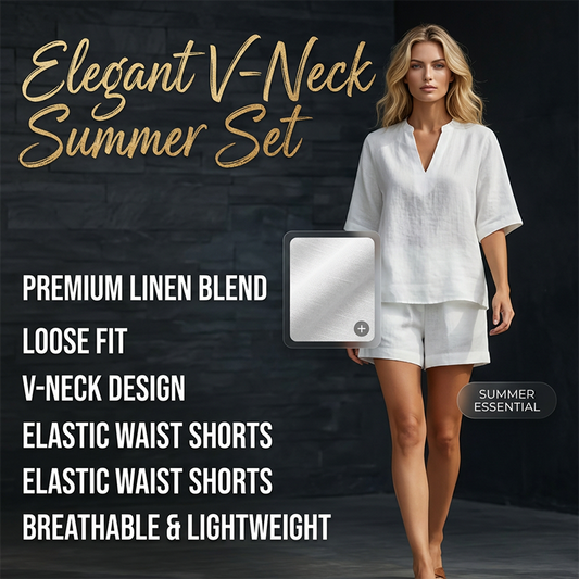 💕✨ Set casual da donna a due pezzi con scollo a V – Un tocco femminile e raffinato