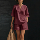 Set casual da donna a due pezzi con scollo a V