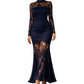 Abito maxi da donna con maniche lunghe e inserto in pizzo