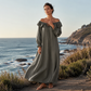 Abito lungo casual da donna con scollo a spalle scoperte