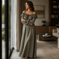 Abito lungo casual da donna con scollo a spalle scoperte