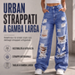 Jeans da donna a gamba larga strappati, pantaloni di denim a vita alta effetto vissuto