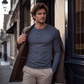 Camicia casual da uomo a maniche lunghe con collo Henley
