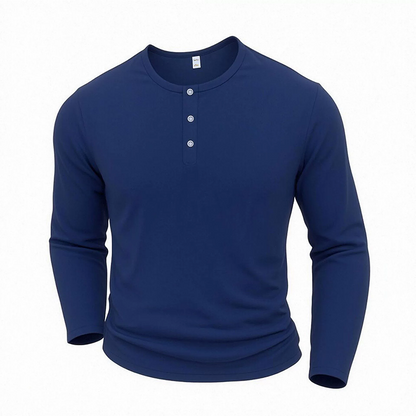 Camicia casual da uomo a maniche lunghe con collo Henley