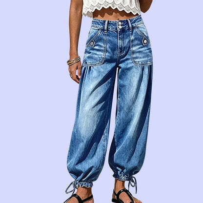 Jeans a botte elasticizzati a vita alta da donna