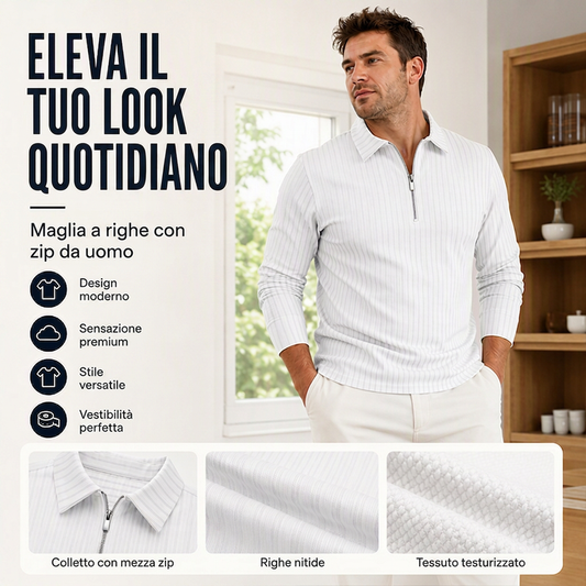 🍂👔 Camicia a righe casual da uomo con zip a quarto