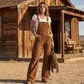🔥SCONTO DEL 50%! 👚Salopette in pelle scamosciata con frange stile western retrò