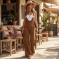 🔥SCONTO DEL 50%! 👚Salopette in pelle scamosciata con frange stile western retrò