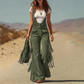 🔥SCONTO DEL 50%! 👚Salopette in pelle scamosciata con frange stile western retrò