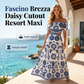 Abito da resort da donna con spalle scoperte, vita con cut-out e stampa di margherite