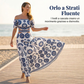 Abito da resort da donna con spalle scoperte, vita con cut-out e stampa di margherite