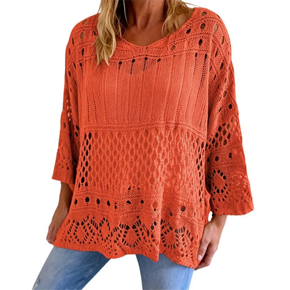 Maglione da donna in maglia uncinetto con scavi