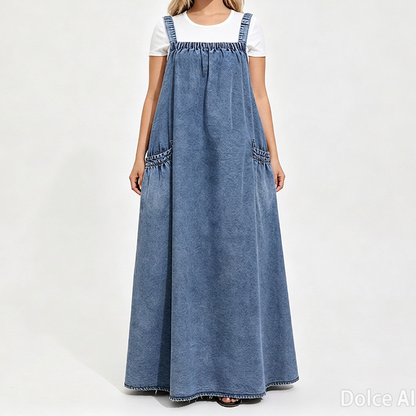 🔥SCONTO DEL 50%! 👗Abito lungo in denim oversize casual con bretelle da donna