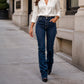 Jeans bootcut da donna retrò ad alta elasticità