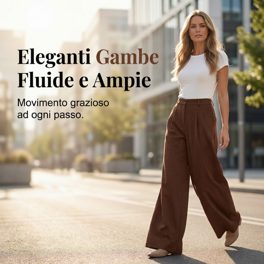 👖 Pantaloni a gamba larga con pieghe e vita alta da donna