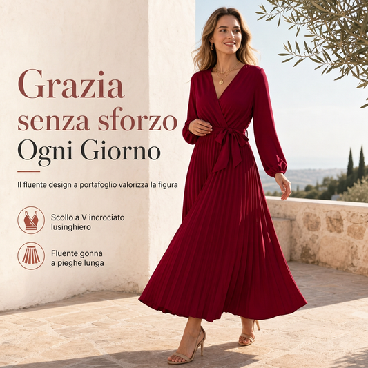 👗 Abito maxi da donna elegante con scollo a V incrociato e pieghe