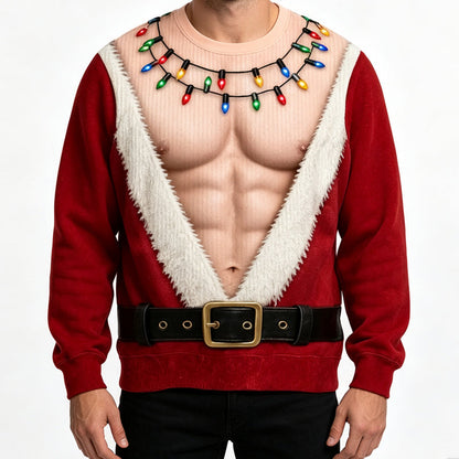 😂🎅Felpa da uomo divertente per Natale con stampa 3D effetto muscoli