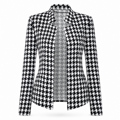 👚Design a blusa pied de poule con apertura frontale, colletto a fascia aperto e vestibilità aderente