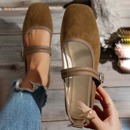 🎀  Ballerine comode in PU effetto scamosciato con cinturino