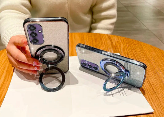 🔥40 % de descuento🔥Funda para teléfono Samsung con purpurina magnética galvanizada y soporte invisible