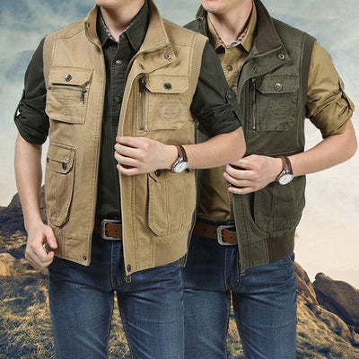 🔥🤠Retrostil med flera fickor i fleecebomullsväst för män - 🎁Perfekt present till pappa