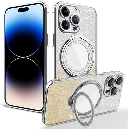 ✨📱🤩Elektropläterat magnetiskt glitter iPhonefodral med osynligt stativ